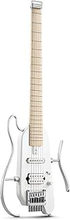 Donner HUSH-X Electric Guitar Kit - Featherlight Travel Guitar with Easy Assemble Stands, Great for Travel and Practice, Mahogany Solid Body, Gig Bag, All Accessories, Metallic White