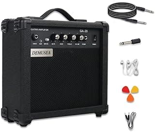 Electric Guitar Amplifier 20w Guitar Amp Starter Beginner Practice Small Portable Travel Headphone Aux Distortion Gain Treble Bass Volume Noiseless Cable Adapter Pick Aux Cable Earphone (BK)