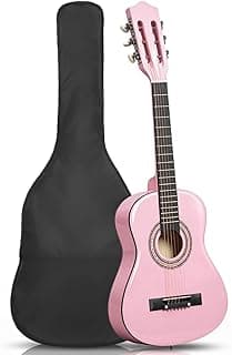 Ktaxon 30 Inch Beginner Acoustic Guitar, 6 String Basswood Classical Guitars Full Kit with Bag, Strap, Picks, Capo for Adults & Players, Light Pink