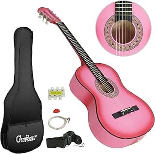 38" Acoustic Guitar Bundle with Gig Bag Strap Pitch Pipe Extra Strings Set Pick PINK 6 String for Beginners Starter Kids Girls Youths Students Right-handed (PINK)