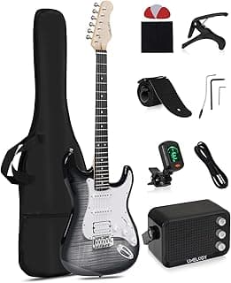 UST-200 Beginner Electric Guitar Kit HSS Pickup, Versatile 5-Way Switch for Clean to High-Gain Tone, Full-Size ST Style Guitar for Starter & Intermediate Players, Gig Bag, Digital Tuner Black