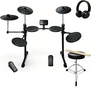 Electric Drum Kit for Beginner Home Practice with 10" Cymbals, USB MIDI, 7 Drum Kits, 70 Sounds,Throne, Headphones, Sticks,foldable drum set gift