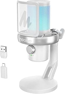 MAONO Wireless Gaming Microphone for PC, Condenser USB Mic with AI Voice Change, Noise Cancellation, RGB, Gain Control, Custom EQ for Streaming Recording Podcast PS5 PS4 Twitch YouTube, DM40 Pro White