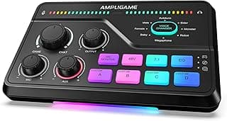 Fifine Gaming Mixer for Voice Chat and Streaming- 7.1ch Surround Sound Headphone Amp-XLR Preamp-USB Plug & Play-Voice Changer-RGB-Volume Control-3 EQ Modes Ampligame SC8