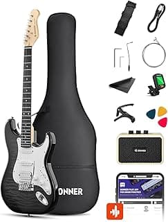 Donner DST-90 Electric Guitar, 39" Full Size Beginner Electric Guitar Kit with Amp, HSS Pickup, Gig Bag, Tuner, Capo, Strap, Strings, Cable, Picks, Black Burst