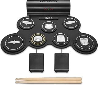 POGOLAB Electronic Drum Set, 7 Pads Roll Up Electric Drum Pad with Wireless Function, Portable Rechargeable Midi Drum Kit with Built-in Speaker/Pedals/Headphone Jack, Great Holiday Gift for Beginner