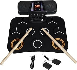 RVONE Electronic Drum Pad for Kids Beginner with Screen, 9 Pad Roll-Up Electric Drum Set with 5 Light Mode, Built-in 2 Powerful Speakers, for 3-12 Boys Girls Chritsmas Gift