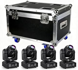 MINGJIE 60W LED Moving Head Stage Lights with DMX512 Control - 8 Gobos & 8 Colors, Sound Activated, 540° Pan & 270° Tilt, Compact DJ Light for Wedding, Party Stage Lighting (Flight case+4 Lights)