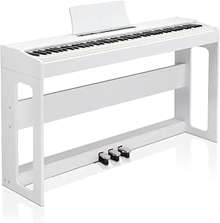 Ktaxon Digital Piano 88-Key Weighted Action Electric Piano with 3-Pedal Unit, Double Bluetooth, Split/Touch/Transpose Control Functions(White)