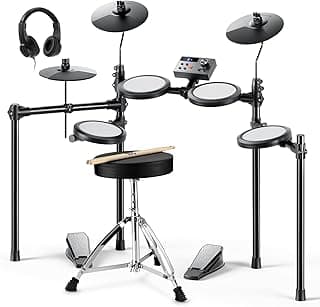 Donner Electric Drum Set, DED-70 Electronic Drum Kit for Beginner with 150 Sounds, 4 Quiet Mesh Pads, 9" Cymbals, USB MIDI, Type-C Charging, 2 Pedal, Throne, Headphones, Sticks, Melodics Lessons