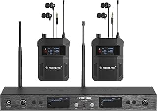 Phenyx Pro UHF Mono Dual Wireless in-Ear Monitor System, Metal Wireless IEM System, Sturdy Bodypack Receiver, 2x50 Frequencies, Separate Outputs,164ft Operation, Suitable for Band and Studio (PTM-22)