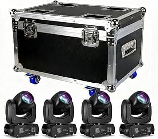 MINGJIE 120W Moving Head DJ Lights, 18-Facet Prism Stage Lighting with 8 Gobos & 8 Colors, DMX512 Sound Activated LED Beam Spot for Wedding, Bar, Party, KTV, Stage Show (Flight case + 4 Lights)