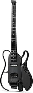 DONNER HUSH X LIVE Electric Guitar with Detachable Speaker, Headless Travel Guitar Built-in Amp Modeling & Effects, Bluetooth Practice Guitar Kit with Gig Bag, Black