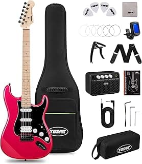 Tostar Electric Guitar Kit for Beginners 6 String with Amp HSS Pickup Beginner Guitar with Gig Bag,Capo,Tremolo, Strap, Picks Full Size Electric Guitars 39" for Gifts Candy Apple Red