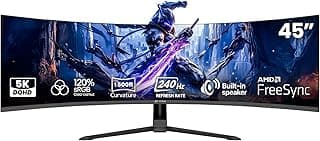 CRUA 45" Curved Gaming Monitor, 240Hz DQHD 5120×1440 UltraWide 32:9 VA Screen Computer Monitors, 120% sRGB,1500R, AMD FreeSync Compatible, Built-in Speakers, HDMI 2.1 & DP 1.4, Wall Mountable – Black