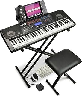 RockJam RJ761 61 Key Keyboard Piano with Keyboard Bench, Digital Piano Stool, Sustain Pedal, Headphones & Lessons