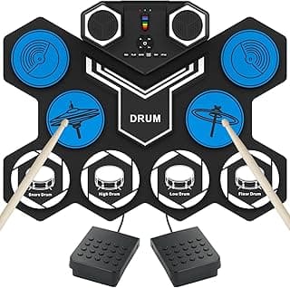 Electric Drum Set, 9 Drums Portable Practice Pad, Electronic Drum Kit with Built in Speakers, Drum Sticks, Headphone Out Jack, Christmas Birthday Gifts for Kids and Adults