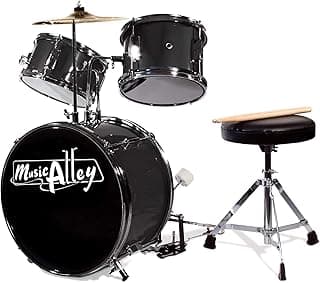 Music Alley 3 Piece Kids Drum Set with Drum Sticks & Drum Throne Seat