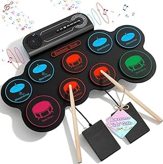 Electronic Drum Set, 9-Pad Kids Electric Drum Set Dual Stereo Speaker, MIDI. Portable Roll Up Drums Practice Pad for Kids, Perfect Birthday&Christmas Gift for Boys&Girls