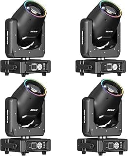 4PCS 350W 7R Beam Moving Head Light with RGB LED Strip,DMX512 Control Sound Activated Prism Fog Rainbow Effect,48 Prism & 14 Gobos 14 Colors,Auto Correction for Stage DJ Concert Theater