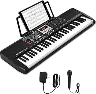 33" 61-Key Electronic Keyboard Piano for Beginners with 200 Tones & Rhythms, Microphone, Learning Features, and Piano Note Stickers, Digital Music Keyboard for Adults