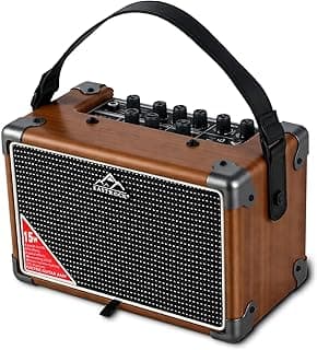 EASTROCK 15W Electric Guitar Amp, EGA-15W Portable Guitar Amplifier with Bluetooth, Built-in Looper & Drum Machine Speaker, AUX/OTG/Headphone, 8 Voices, FX Effects-Wood