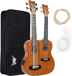 Bass Ukulele, AKLOT 28 Inch Double Necks Ukelele Custom-made Headstock Full Mahogany 4 Strings Uke & 4 String Bass with Gig Bag