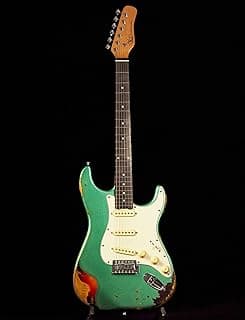 KGD Relic Electric Guitar,Roasted Maple Neck and Rosewood fingerboard,Bone Nut,6-String Relic Guitar,Professional/Full Size/Electric Guitars for Adults (Jasper Green)