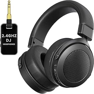 syndesmos 2.4GHz Wireless Headphones for Guitar Amp, 20ms Low Latency, Over Ear Headphones with 6.35mm & 3.5mm Jack for Bass Guitar Studio Monitor & Mixing DJ AMP Keyboard, Black