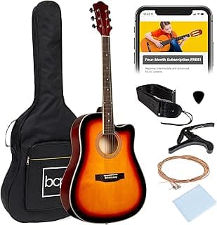 Best Choice Products 41in Beginner Acoustic Guitar Full Size All Wood Cutaway Guitar Starter Set w/Case, Strap, Capo, Strings, Picks - Sunburst