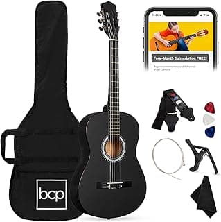 Best Choice Products 38in Beginner All Wood Acoustic Guitar Starter Kit w/Gig Bag, 6 Picks, Nylon Strings, Strap w/Pick Holder - Matte Black