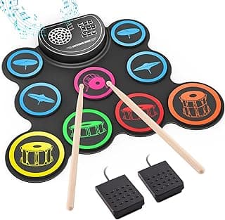 Sboet Electronic Drum Set, 9-Drum Practice Pad with Headphone Jack, Roll-up Drum Kit Machine with Built-in Speaker Drum Pedals and Sticks 10 Hours Playtime, Great Christmas for Kids