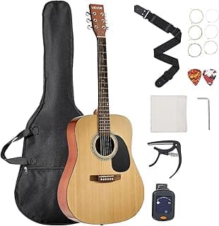 VEVOR Dreadnought Acoustic Guitar, 41 in, 6-String Natural Solid Spruce Top Guitar, Beginner Bundle with Gig Bag, Tuner, Strap, Strings, Picks, Capo, Rosewood Fingerboard, for Adults Taller Players