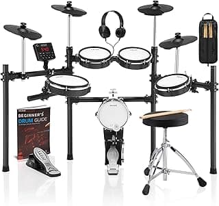 AKLOT Electric Drum Set with Kick-Tower: 4 Dual Zone Mesh Pads, 8’’ Tower-Style Kick Drum, 10’’ Snare, Dual Zone 10’’ Cymbals with Choke, 360 Sounds, User Kit, USB-MIDI, Throne, B-CORE 540 Air, Black