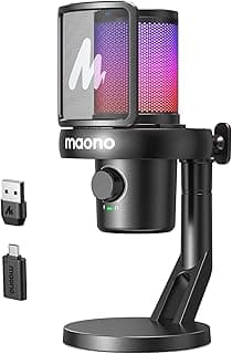 MAONO Wireless Microphone for PC,Gaming Streaming Condenser Mic with Software AI Voice Change,3-Level Noise Cancellation,Custom EQ,Gain Control USB Mic for Podcast Recording (DM40-Black)