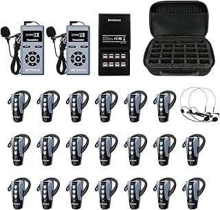 Retekess TT106S Tour Guide Headsets, One-Key Mute, 200m/656ft, 50H Long Battery, Tour Guide Microphone and Speaker for Factory, School, 1 Charger and 20-Slot Carry Bag (2 Transmitters 20 Receivers)