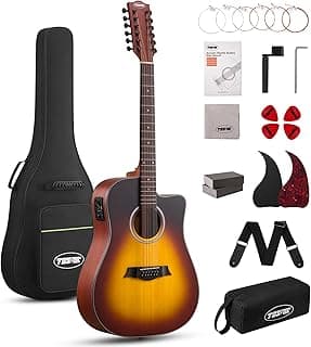 Tostar Acoustic Electric Guitar 12 String Guitarra Acustica for Beginners Professioner 42" Full Size with Gig Bag, Picks, Strings, Strap, Gloss, Guitarra de 12 Cuerdas Dreadnought Body, Sunburst