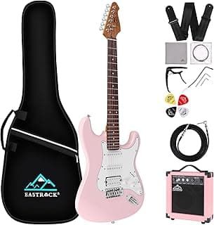 EASTROCK Electric Guitar 39" Full Size Solid Body Electric Guitar Kit for Beginner Girls & Adults with 10w Amp, Bag, Capo, Shoulder Strap, String, Cable, Picks, (Right-Handed, Pink)