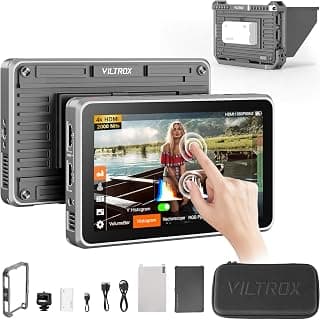 Viltrox DC-X2 6" 4K HDMI Camera Field Monitor with Rig Cage | FHD 2000Nits 6" Touchscreen Camera Monitor with Rig Cage, Sunshade, Battery & Storage Bag (DC-X2 Cage, 4K30Hz HDMI, 350g)