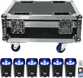 6Pcs with Charging Case Battery Powered Uplights Rechargeable Par Can 6x18W RGBWA+UV LED Uplight 9600mAh APP/Remote/DMX512 Stage Lights Uplighting Indoor for Wedding DJ Events Dance - Black
