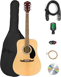 Fender FA-125 Dreadnought Acoustic Guitar - Natural Bundle with Gig Bag, Tuner, Strap, Strings, Picks, and Austin Bazaar Instructional DVD