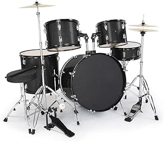 Ktaxon 22 Inch Adult Drum Set, 5-Piece Full-Size Drums Kit with Cymbal Stands, Hi-hat Stand, Sticks, Drum Pedal, Stool & Floor Tom for Beginner Teens Student (Black)