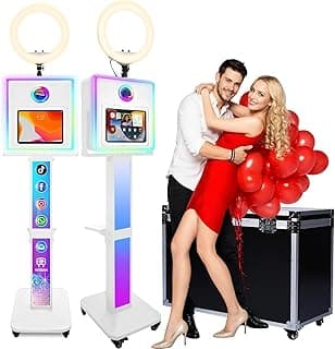 RDYMONKEY Photo Booth for All iPad and for Camera Dualuse Customized Logo Selfie Station Shell Stand APP Control RGB Ring Light Music Sync Light Box Photobooth Machine with Flight Case for Rental