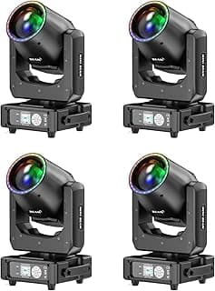4 Pack Wiwreenm 230W 7R Moving Head Beam Lights with 27 * 0.5W Aperture LED Spotlight,48-Facet Prisms 14 Gobos 14 Colors,DMX-512 Control 18CH Sound Activated DJ Lights