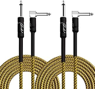 Ranch 2Pack Guitar Cable 20 ft Coild Electric Instrument Cables Bass AMP Cord 1/4 Straight to Right Angle for Electric, Bass Guitar, Mandolin, Pro Audio - Gold