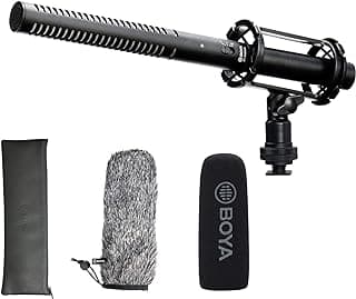 BOYA XLR Microphone, Shotgun Microphone BY-BM6060 with Shockmount Windscreen Mic for Camera DSLR External Condenser Professional Microphones for Video Interview ENG Film