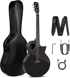 Enya X4 PRO Carbon Fiber Acoustic Electric Guitar, 41-Inch Full Size Cutaway Design, AcousticPlus Pickup System with Built-in Effects & Tuner, Includes Deluxe Hard Case, Leather Strap, Cable