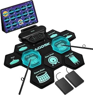 AODSK Electronic Drum Set,9 Practice Pad with Headphone Jack,Roll-up Machine Built-in Speaker Drum Pedals Drum Sticks,Great Holiday Christmas Birthday Gift