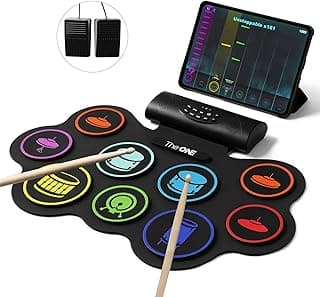 The ONE Electronic Drum Set 9 Pads Roll Up Drum Kit With Free App, Dual Built-in Speakers, Drum Sticks Pedals, Bluetooth MIDI, Great Christmas & Birthday Gift For Kids and Beginners