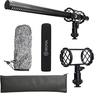 BOYA BY-BM6060L External Shotgun Microphone for Camera DSLR,Super-Cardioid Mic with Shockmount for Film Vlog, Professional Condenser Microphones for Video Recording Voice Interview YouTube